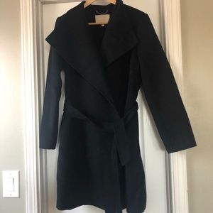 Banana Republic Black Open Front Tie Waist Wool Coat size M